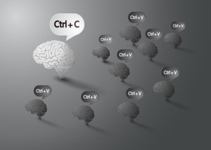 concept with brain.C and V for copy and paste.