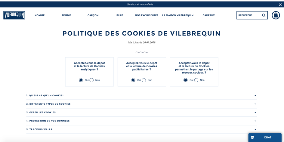 politique de cookies vilebrequin